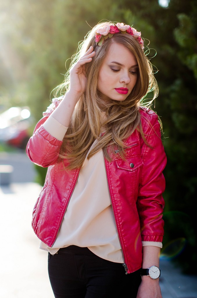 black-skinny-zara-pants-coral-leather-jacket-flower-crown-outfit-fashion-pink-wish (10)