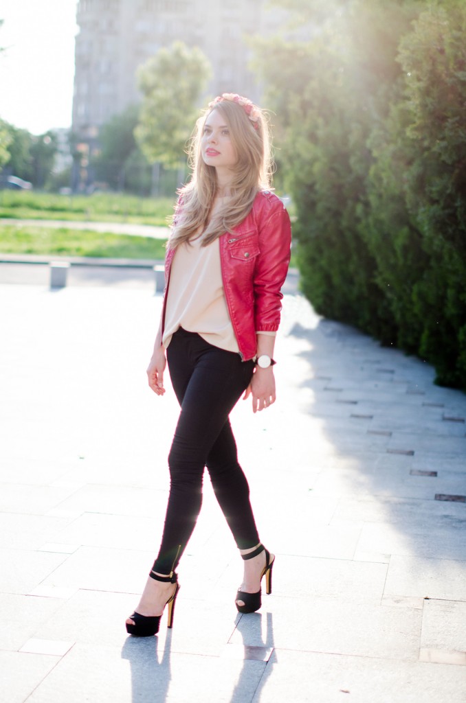 black-skinny-zara-pants-coral-leather-jacket-flower-crown-outfit-fashion-pink-wish (5)