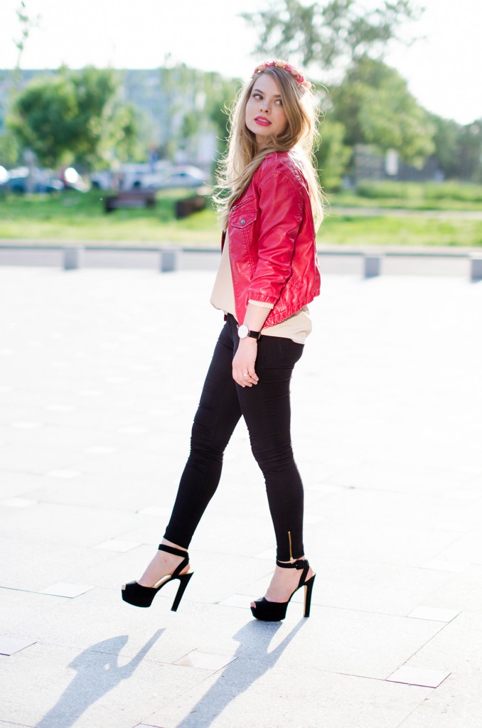 black-skinny-zara-pants-coral-leather-jacket-flower-crown-outfit-fashion-pink-wish (7)