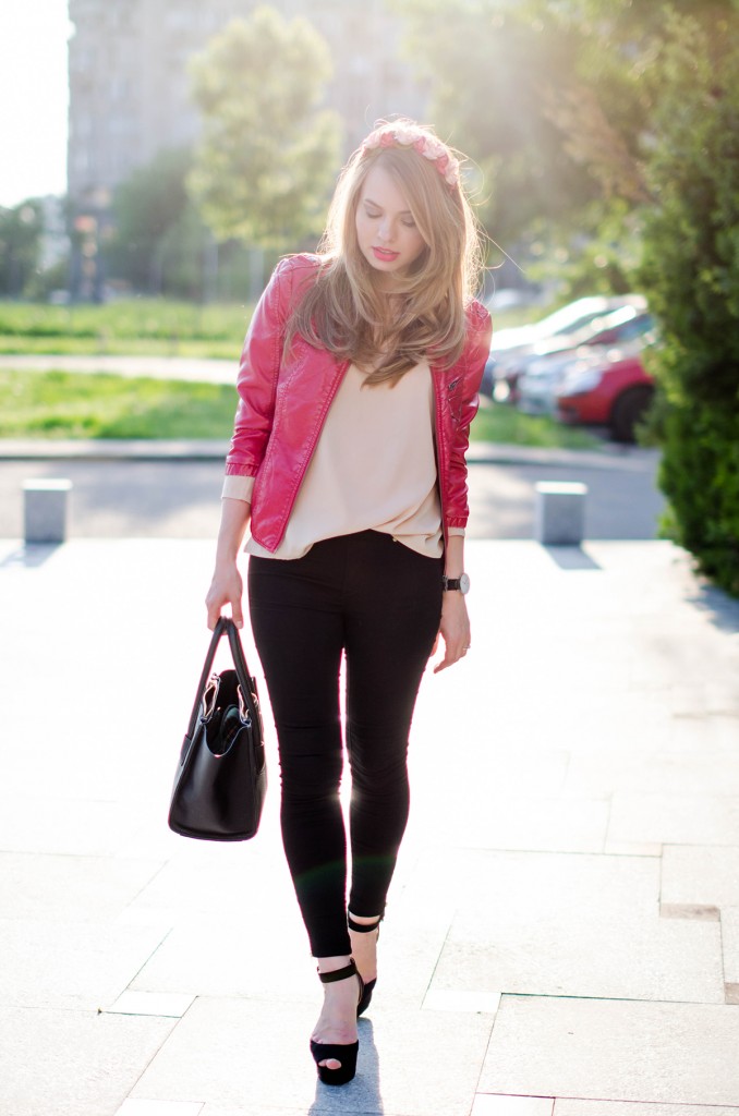 black-skinny-zara-pants-coral-leather-jacket-flower-crown-outfit-fashion-pink-wish (9)